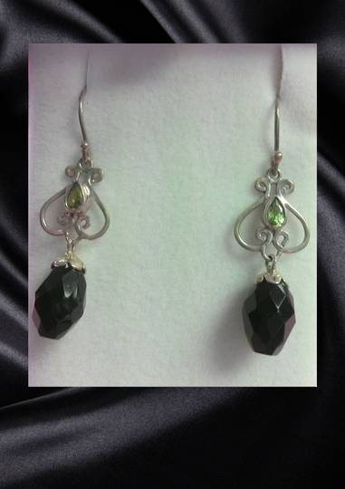 Onyx and Peridot Dangle Earrings
